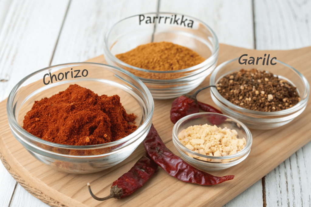 Homemade chorizo spice recipe blend with paprika, chili, and garlic.