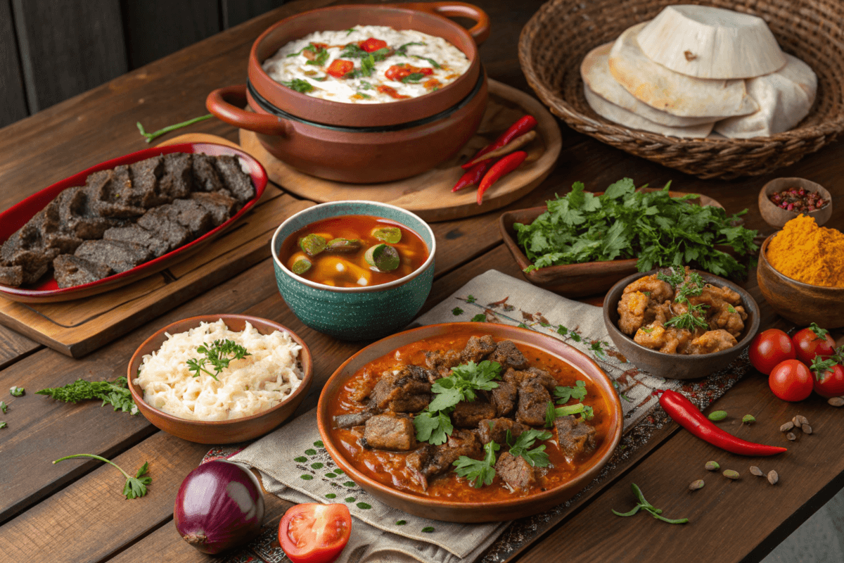 Delicious armenian food recipes displayed on a traditional table”