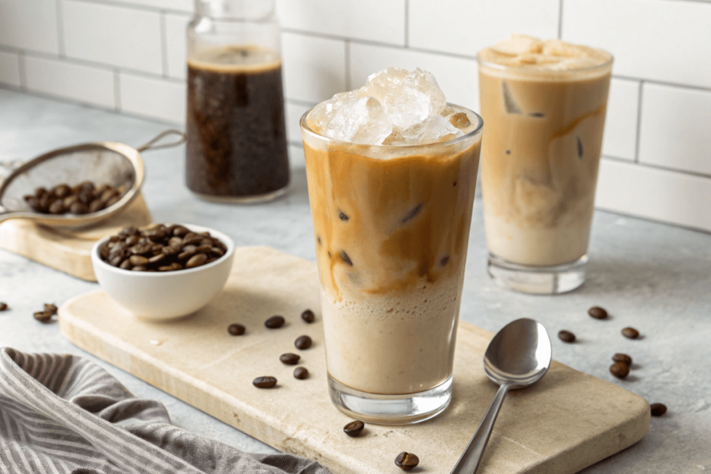 "A creamy blended coffee recipe served cold."