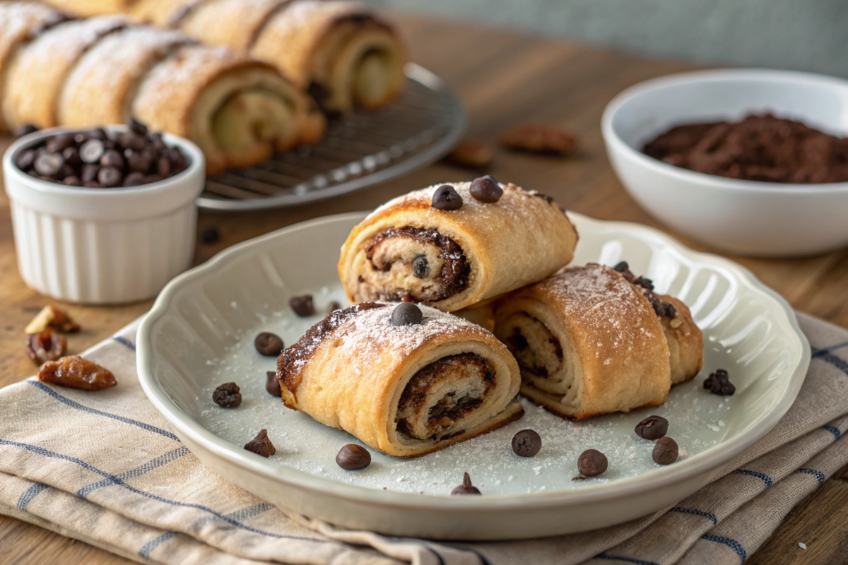 Chocolate rugelach recipe with flaky pastry and chocolate filling