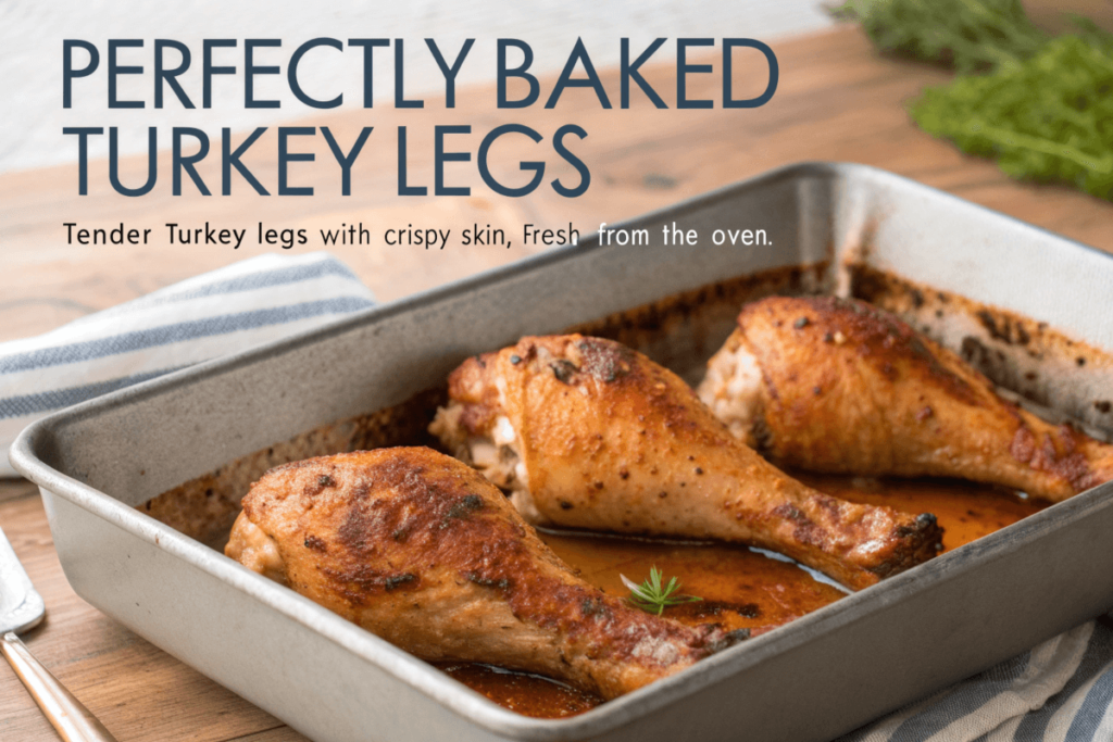 baked turkey legs recipe in a roasting pan