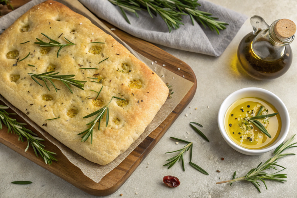 Italian bread recipe, traditional focaccia, homemade focaccia bread