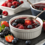 Berry sauce recipe with fresh berries and a spoon.