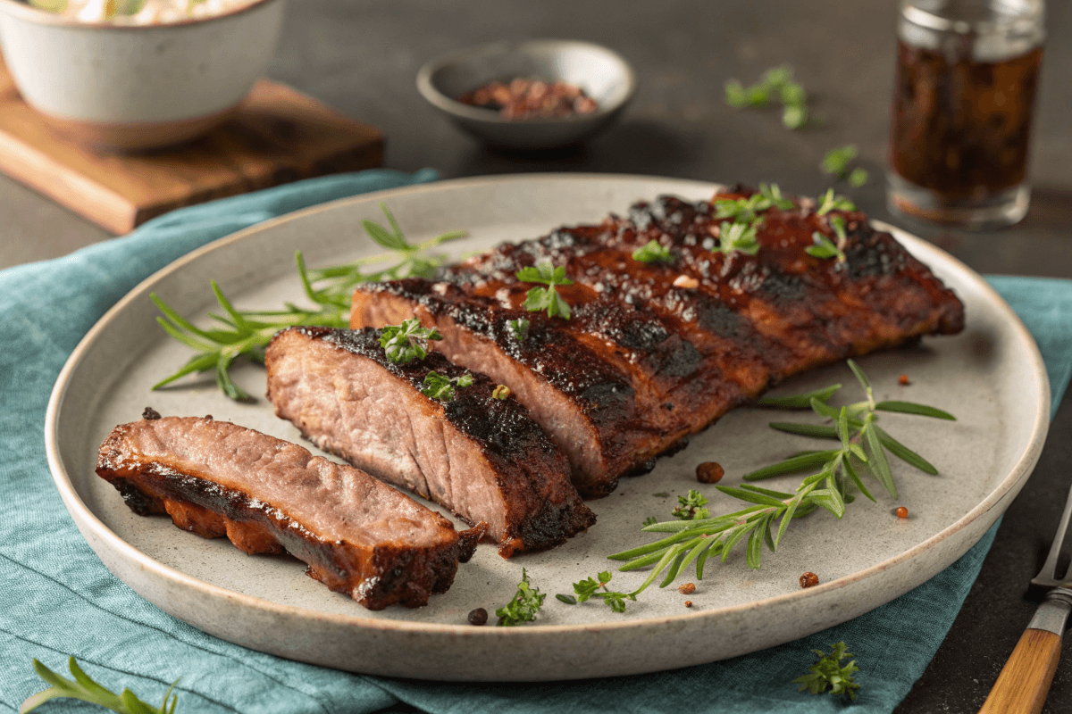 Boneless rib recipe on a serving plate