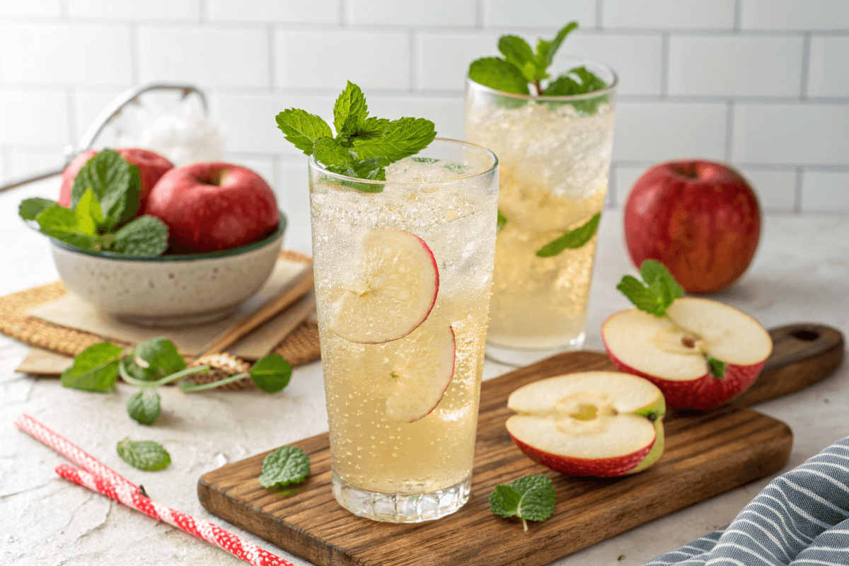 Apple soda recipe PlateUp freshly made in a glass