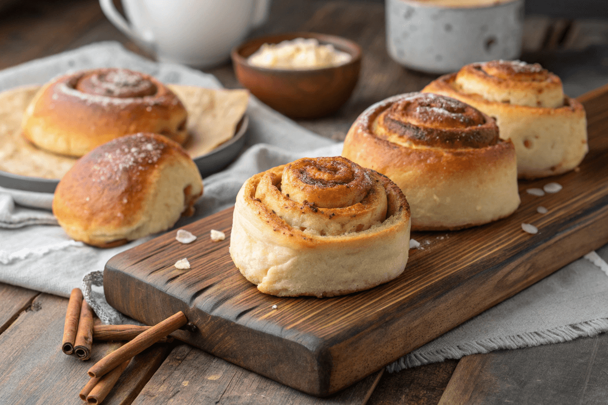 Breakfast roll recipe freshly baked on a wooden board